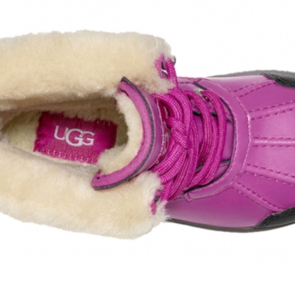 Ugg Butte Ii Crw Fuchsia Suede Sheepskin Snow Boots kids size 2 - Picture 3 of 6